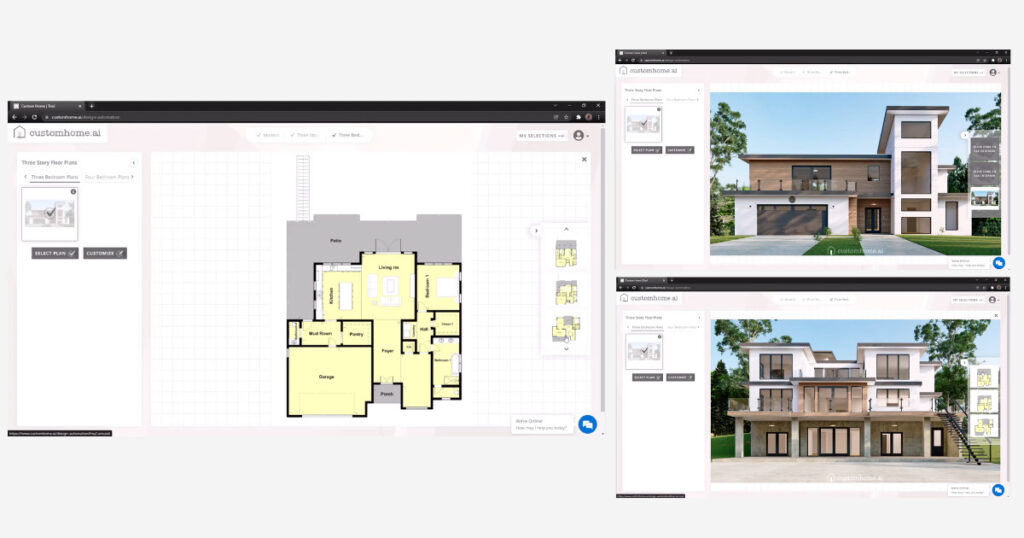 Modeled building plans for custom residential home construction